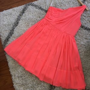 Shoshanna Neon Peach Silk Chiffon One-Shoulder